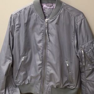 Silver satin Gap Bomber. Small but loose fit.